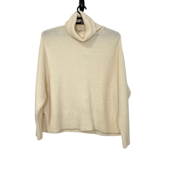Zara Womens Cowl Neck Ribbed Knit Sweater Sz Large Cream Oversized Pullover - Picture 3 of 7